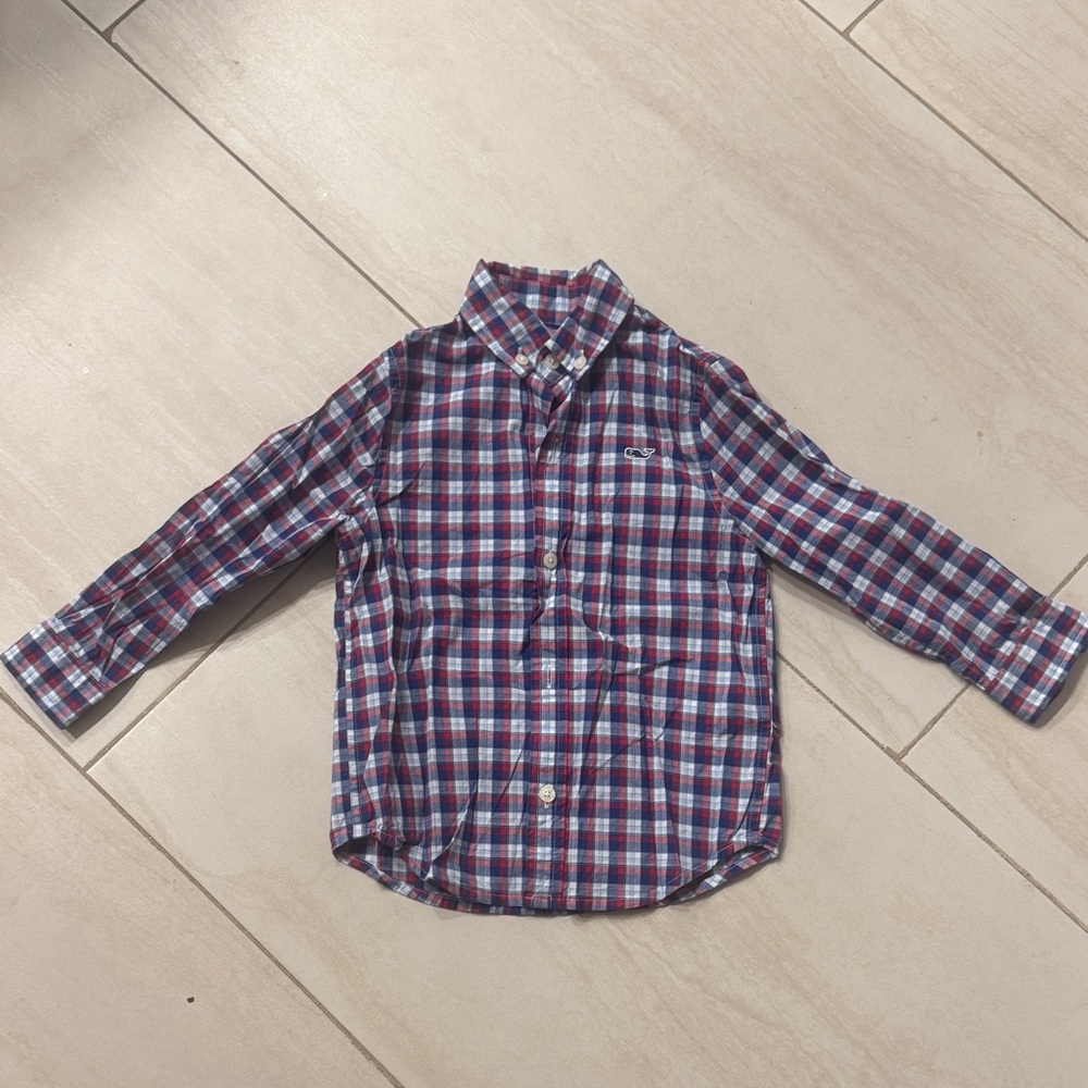 Vineyard Vines Kids Red and Blue Plaid Button Down Shirt SZ 2